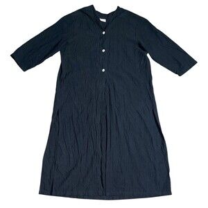 B'GAUZE Black A Line Dress Midi Front & Side Slit 3/4 Sleeve OS